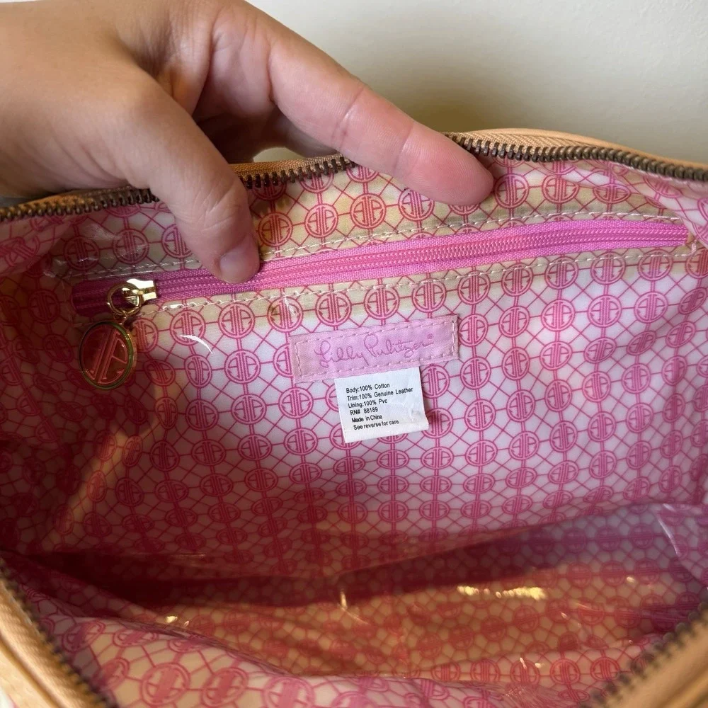 Lilly Pulitzer Floral Hobo Handbag 100% Cotton Leather Knotted Shoulder Strap 🌸